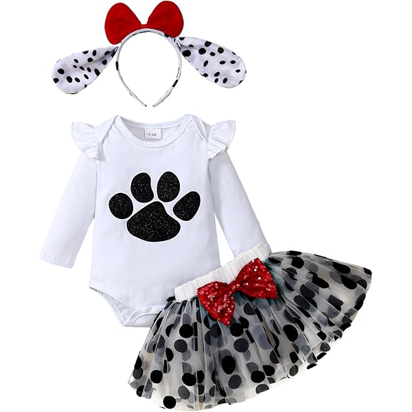 FancyFun Halloween Dalmatian Costume For Toddlers & Kids – 7-Piece Set With Headband, Tutu, Shirt, Pants, Tail – 100% Cotton