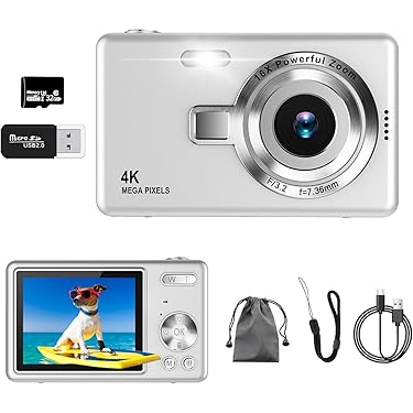 【ほぼ新品】SDカード付き★デジカメ 4K 自撮り wifi対応 Amazon | デジカメ 4K 6400万画素 デジタルカメラ 30FPS AF