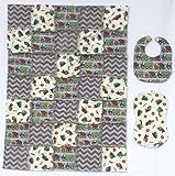 Adorable Dump Trucks with Grey Accent Fabrics Baby Rag Quilt with Matching Burp Cloth and Bib by Nan
