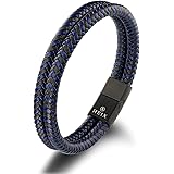 HEIX Mens 2 Layered Braised Leather Bracelet Magnetic Stainless Steel Clasp in Black Gift Idea for Men & Boys Jewelry