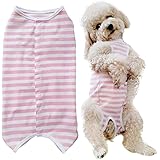 KUVEELA PET 術後服 犬 服 犬用品 術後ウェア 術後カバー服 エリザベスカラーの代わる 保護服 雄 雌兼用 避妊 離乳 傷口保護 皮膚病 通気 夏用 小型犬 中型犬（Ｍ、ピンクボーダー）