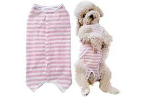 KUVEELA PET 術後服 犬 服 犬用品 術後ウェア 術後カバー服 エリザベスカラーの代わる 保護服 雄 雌兼用 避妊 離乳 傷口保護 皮膚病 通気 夏用 小型犬 中型犬(M、ピンクボーダー)