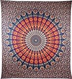 "新しいアート" IndianヒッピーボヘミアンPsychedelic Peacock Mandala Wall Hangingフローラルゴールド寝具タペストリー( Queen ( 84 x 90in