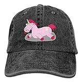 大人 デニム キャップピンク ユニコーン アニマル柄 イラスト 大人気 スポーツ レジャー・キャップ クール 紫外線対策 日よけ 小顔効果 プリント付き 無地 ブラック