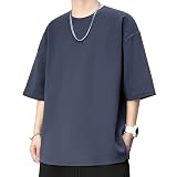 [Yezai] tシャツ メンズ 半袖 夏服 接触冷感 オーバーサイズ 通気性 吸汗 速乾 7分袖 ゆったり 大きいサイズ 無地 トップス ティーシャツ greyblue-L