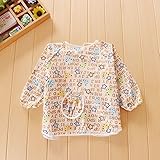 幼児 子供 エプロン ベビー 長袖 スモック 食事用 お絵かき用 泥遊び用 入園 保育園用 1-2歳 (ベージュ熊柄)