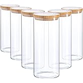 Argon Tableware Scandi Storage Jars with Wooden Lids - 1500ml - 6 Pack - Modern Round Organisation Container Glass Jar for Ki