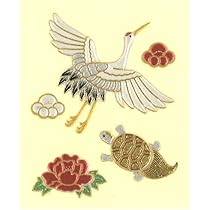 Amazon.co.jp: 縁起物 蒔絵シール ステッカー【鶴亀 金 30mm】 : DIY