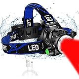 Red Light Headlamp, USB Rechargeable Headlamp, Zoomable Waterproof Red LED Headlight with 3 Mode for Camping Hiking Hunting A