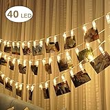 Lightess LED ストリングライト 写真クリップ 40個　長さ４M　電池式　8点灯モード 壁飾り led イルミネーションライト 結婚式/誕生日/パーティー飾りなどに最適 (ウォームホワイト)