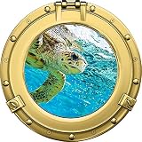 12 "舷窓出荷ウィンドウOcean Sea View Green Sea Turtle # 2真鍮壁デカール子供ステッカーベビールームホームアート飾りグラフィックS