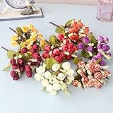 Liebeye 造花 花束 15本 ローズ バラ アーティフィシャルフラワー 本物みたい プレゼント インテリア 玄関 飾り 部屋飾り 装飾 結婚記念日 出産祝い 15本in1 ローズレッド