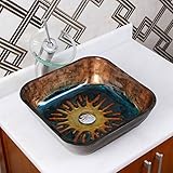 Elite Square Volcanicパターン強化ガラスバスルーム容器シンク&クローム滝蛇口コンボ