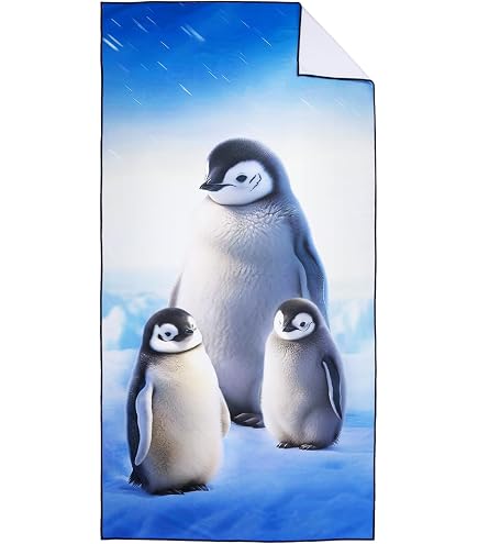 Oversized Cute Penguin Beach Towel 32x52 Inches - Sand-Free Quick Dry Microfiber Towel For Swim, Pool, Gym