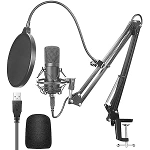 USBマイク コンデンサーマイク PCマイク マイクセット 単一指向性 高音質 192KHZ/24BIT マイクスタンド…