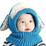 A Littleレモンベビー女の子男の子冬帽子スカーフイヤーフラップフードスカーフスカルキャップブルー