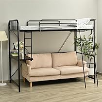 コンセント付きロフトベッド高さ170　送料無料 スチール 耐震 ベッドBLACK ロフトベッド ハイタイプ パイプベッド シングル コンパクト