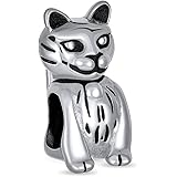 Sitting Kitten Kitty Pet Animal Lover CAT Dangle Charm Bead For Women Teen Oxidized .925 Sterling Silver Fits European Bracel