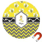 Buzzing Beeラウンドカーマグネット( Personalized ) 9" x 9" ブラック cp-rnd-mgnt-9+200673