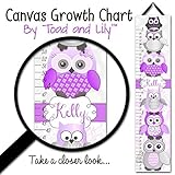 Personalized KidsキャンバスGrowth ChartパープルとグレーStacked Up Owl FriendsダマスクBaby Girls NurseryキャンバスGrowth Ch