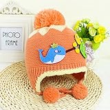 耳まであったか！ ベビー キッズ 赤ちゃん ニット帽子 ボンボン付き 防寒 保温 ニット帽子 2017 新製品 orange