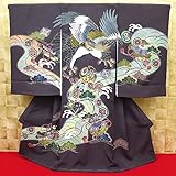 【鷹・流水に宝尽くし・消墨色】 男児　初着　祝着 のしめ 産着 男の子のお宮参り着物 高級 フードセットプレゼント付
