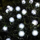 rising・sun ソーラー LED 充電 式 毛玉 型 イルミネーション 2M　20球 防滴 防水 ガーデン ライト (ホワイト)