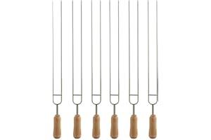 IMEEA バーベキュー串 焼き串 BBQツール スキュアー ステンレス製 木柄 長38cm キャンプ用 6本セット