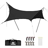 GOGlamping 【山帆ヘキサタープ TC】ソロ用 4.2ｍｘ4.1ｍ テントタープ 焚き火可 アレンジ自由 サンシェード 撥水加工 500mm耐水圧 耐火性/耐カビ性/遮熱性 日よけ 難燃 キャンプ用品 アウトドア 収納袋付き (ブラック)