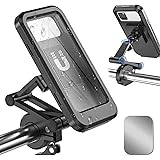 MOOSHO 自転車 スマホホルダー 防水 防塵 保護ケース 360度回転 バイクスマホホルダー 内蔵マグネット 滑り止め 振動吸収 衝撃吸収 安定 強力固定 スマホスタンド 超高感度スクリーン スマホマウント 耐震 脱落防止 高さ調節 角度調節 ス