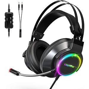 Manwe ゲーミングヘッドセット ヘッドホン ps4 ヘッドセット PC マイク付き LEDマイク付き 有線 超軽量 通気 高音質 ノイズキャンセリング 伸縮可能 3.5mm switch FPS ゲーム用 PC用ヘッドセット 男女兼用 Switch/Xbox One/PUBGに最適