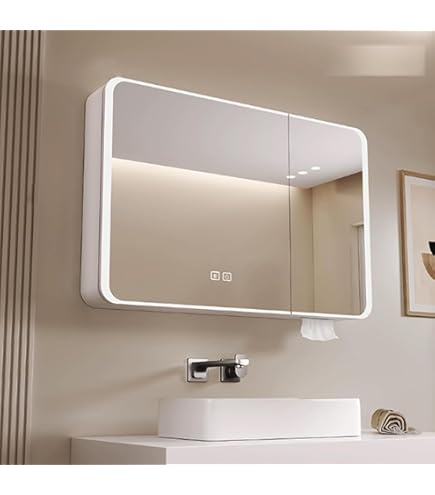 Amazon.co.jp: Janboe LEDバスルームミラーキャビネット,3つの色温度
