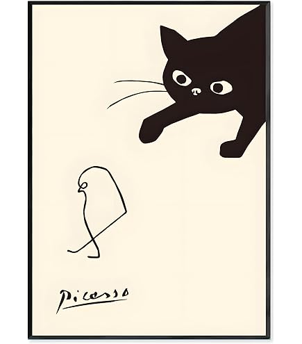 ピカソ 猫の線画作品 ピカソの猫の線画プリント、動物スケッチ展ポスター、セージグリーンの