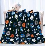エレガントなホームKids Soft & Warmシェルパ赤ちゃん幼児用男の子Sherpa Blanket Navyブルースポーツバスケットボールサッカー野球フットボールマルチカラープリントBorre