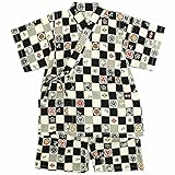 ベビー 甚平 男の子 じんべい 市松家紋柄 日本製生地 和柄 綿100% スーツ上下 ベビー服 市松-黒-9796 90cm