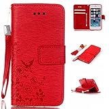 UNEXTATI iPhone SE ケース 高品質 PUレザー 手帳型ケース 衝撃吸収 カバー カード収納 全面保護 Apple iPhoneSE 用 Case Cover (レッド)