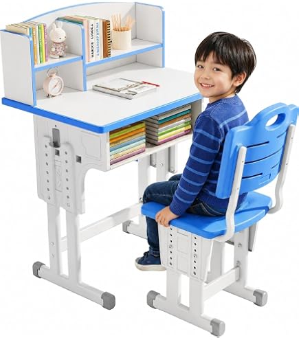 Amazon.co.jp: 高さ調節 全学年 学校用机デスク+チェア2点セット 可動