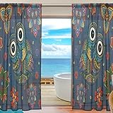 seulifeウィンドウ薄手カーテントライバル動物フクロウボーホーフローラルボイルカーテンドレープのドアキッチンリビングルームベッドルーム55 x 78インチ2パネル 55"x 78" g241350