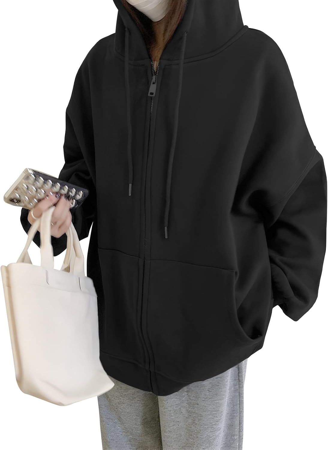 [Luxiwear] パーカー レディース 秋 【着るだけで細見え！】 ジップパーカー スウェット 長袖 トップス 防寒 保温 大きいサイズ | 即こなれ感×可愛さ フード·ファスナー·ポケット付き 着痩せ ゆったり きれいめ 無地 おしゃれ 着回し カジュアル
