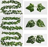 グリーンガーランド 人工観葉植物 リーフ 葉っぱ 造花 ロープタイプ 約230ｃｍ + 結束バンド(緑色)5本 セット /ＳＶ438B-2 (2本, アイビー)