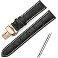 iStrap Watch Strap, Genuine Leather Watch Band, Water Resistant, Push D-Buckle, Alligator Skin Pattern, Black, Brown, Rose, Gold, Folding Buckle 0.47, 0.50, 0.55, 0.59, 0.63, 0.67, 0.71, 0.75, 0.79, 0.83, 0.87, 0.91, 0.95 inch (12, 13, 14, 15, 16, 17, 18, 19, 20, 21, 22, 24 mm)