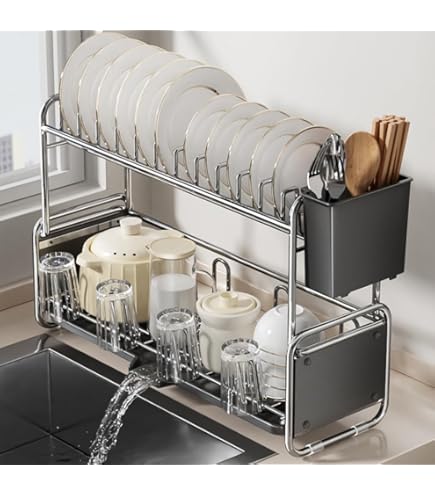 Amazon｜水切りラック ステンレス鋼 水切りかご スリム 二段式 幅40