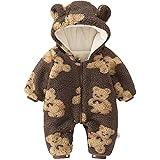 [MAESUNM] ベビーロンパース ジャンプスーツ 女の子 ベビー服 クマ柄ロンパース 秋冬 女の子 前開きタイプ クマ柄 裏起毛 もこもこ ロンパース 可愛いクマの耳付き 着せ替え便利 男の子 女の子