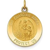 Iceカラット14 K黄色ゴールドガーディアン天使メダルペンダントチャームネックレスReligious Fineジュエリーギフトセットレディースハート