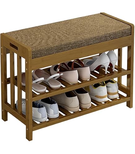 Amazon.co.jp: Mangowood 3段 シューズラック ベンチ付き 木製 玄関