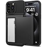 Spigen iPhone 15 Pro ケース 手帳型 カード 2枚 収納 耐衝撃 米軍MIL規格取得 レンズ保護 擦り傷防止 ワイヤレス充電 スリム・アーマー CS ACS06728 (ブラック)