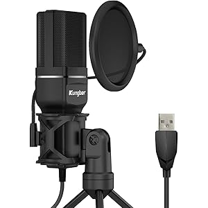 Kungber コンデンサーマイク PC マイク USBマイク マイクセット 単一指向性 防振構造 専用三脚 ポップガー…