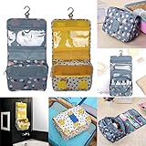 Generic Blue : Portable Folding Hanging Large Capacity Cosmetic Pouch Travel Storage Bag Organizer M