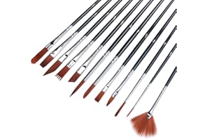 画材筆 水彩筆 ガッシュ YIHUALE 十二本セット 丸筆 平型筆 ペイント ブラシ 木材 面相筆 プラモデル 塗装 学生 ブラック