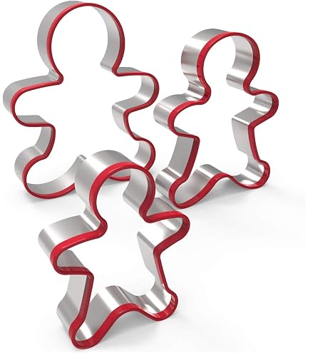 Grlifbaw Gingerbread Man Cookie Cutters Set - 3 Sizes Stainless Steel With Red Silicone Edge - View #10